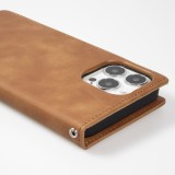 Etui cuir iPhone 13 Pro - Flip Wallet vintage avec fermeture aimantée et compartiment cartes - Brun