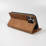 Etui cuir iPhone 13 Pro - Flip Wallet vintage avec fermeture aimantée et compartiment cartes - Brun