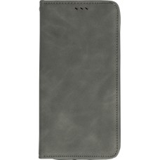 Etui cuir iPhone 13 Pro Max - Flip Wallet vintage avec fermeture aimantée et compartiment cartes - Gris