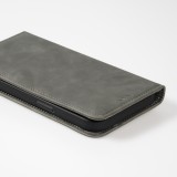 Etui cuir iPhone 13 Pro Max - Flip Wallet vintage avec fermeture aimantée et compartiment cartes - Gris