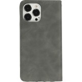 Leder Tasche Case iPhone 13 Pro Max - Flip Wallet vintage mit Magnetverschluss und Kartenhalter - Grau