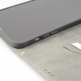 Etui cuir iPhone 13 Pro Max - Flip Wallet vintage avec fermeture aimantée et compartiment cartes - Gris