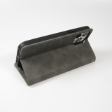 Leder Tasche Case iPhone 13 Pro Max - Flip Wallet vintage mit Magnetverschluss und Kartenhalter - Grau