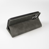 Etui cuir iPhone 13 Pro Max - Flip Wallet vintage avec fermeture aimantée et compartiment cartes - Gris