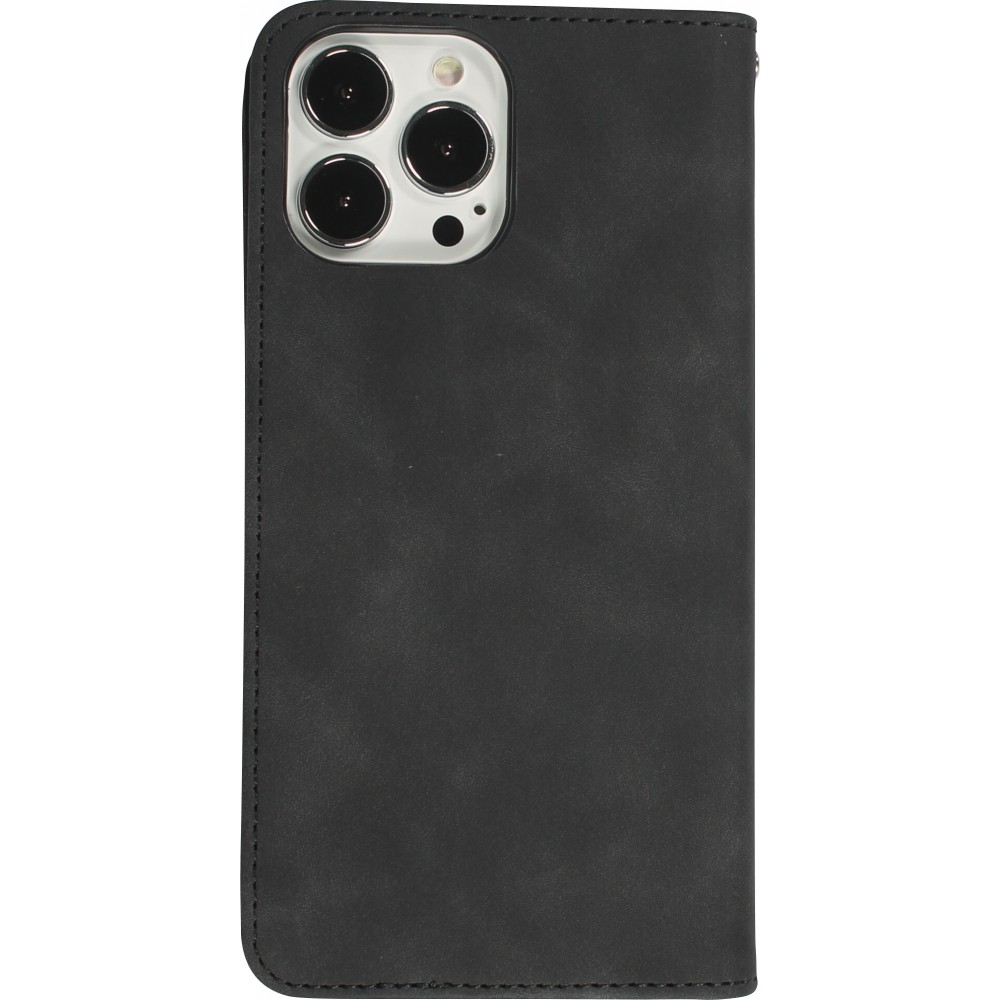 Etui cuir iPhone 13 Pro Max - Flip Wallet vintage avec fermeture aimantée et compartiment cartes - Noir