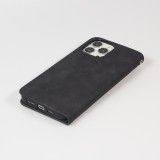 Etui cuir iPhone 13 Pro - Flip Wallet vintage avec fermeture aimantée et compartiment cartes - Noir