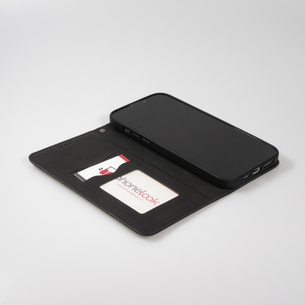 Etui cuir iPhone 13 Pro Max - Flip Wallet vintage avec fermeture aimantée et compartiment cartes - Noir