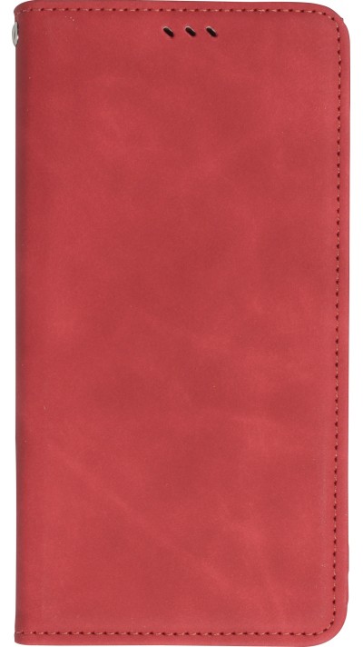 Etui cuir iPhone 13 Pro - Flip Wallet vintage avec fermeture aimantée et compartiment cartes - Rouge