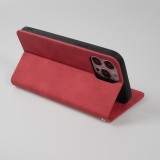 Etui cuir iPhone 13 Pro Max - Flip Wallet vintage avec fermeture aimantée et compartiment cartes - Rouge