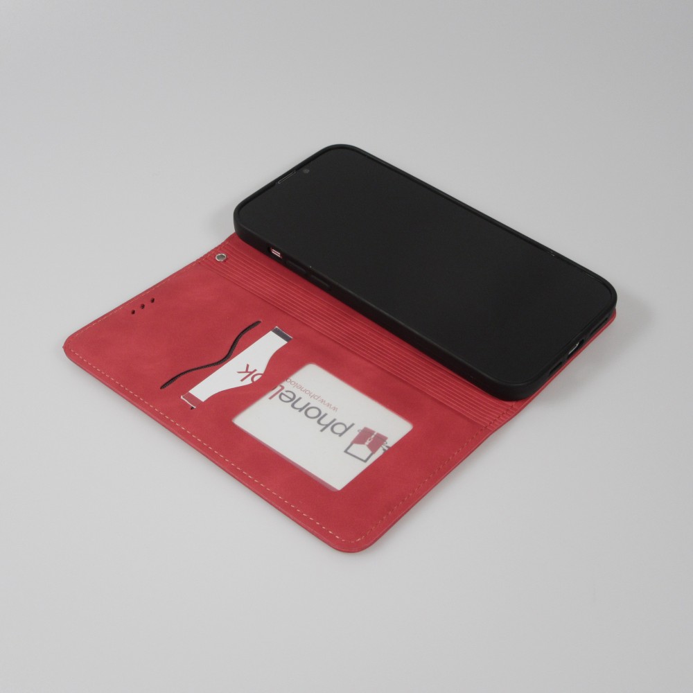 Leder Tasche Case iPhone 13 Pro Max - Flip Wallet vintage mit Magnetverschluss und Kartenhalter - Rot