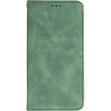 Etui cuir iPhone 13 Pro Max - Flip Wallet vintage avec fermeture aimantée et compartiment cartes - Vert foncé