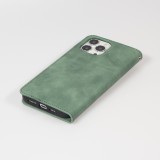 Etui cuir iPhone 13 Pro Max - Flip Wallet vintage avec fermeture aimantée et compartiment cartes - Vert foncé