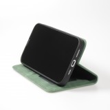 Etui cuir iPhone 13 Pro Max - Flip Wallet vintage avec fermeture aimantée et compartiment cartes - Vert foncé