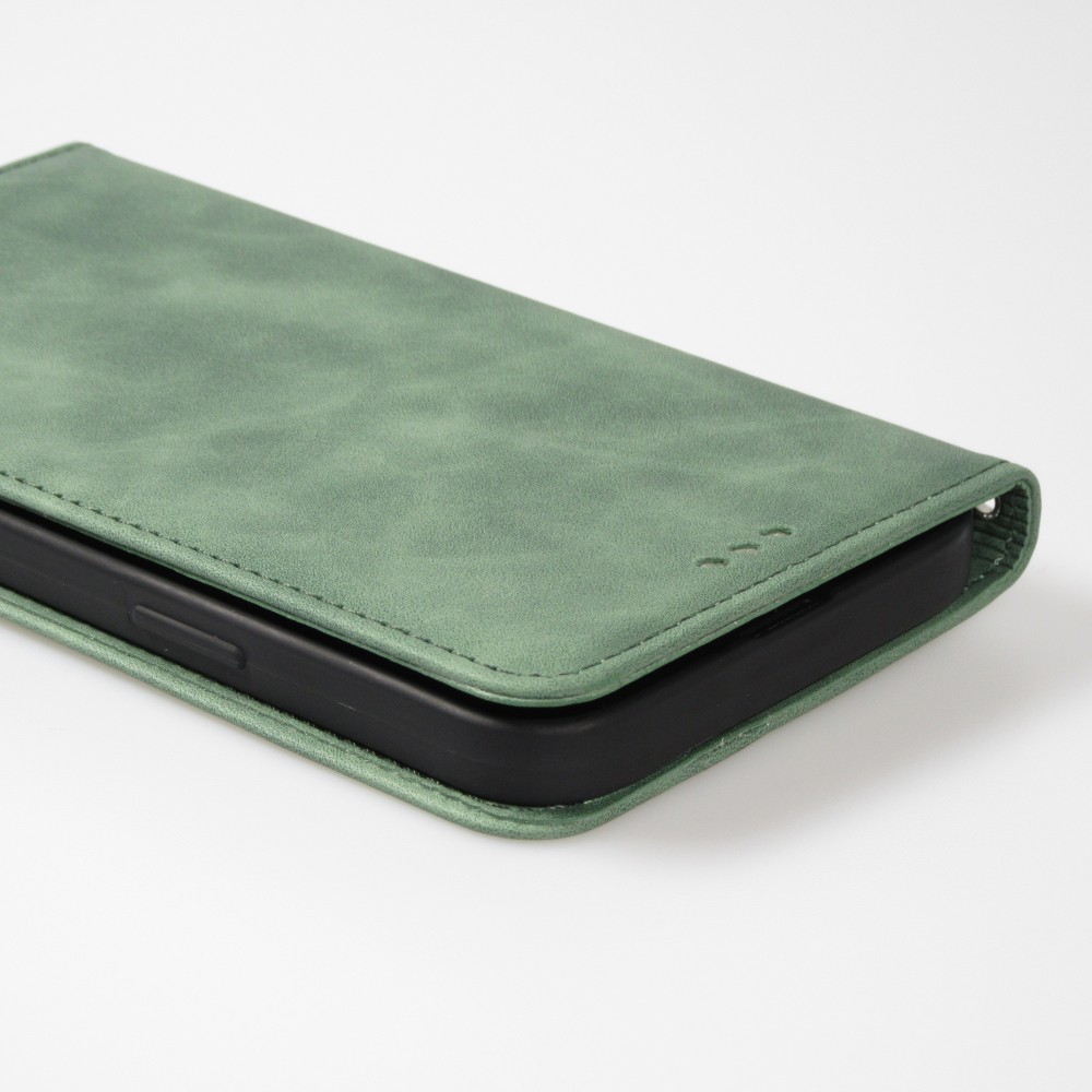 Leder Tasche Case iPhone 13 Pro Max - Flip Wallet vintage mit Magnetverschluss und Kartenhalter - Dunkelgrün