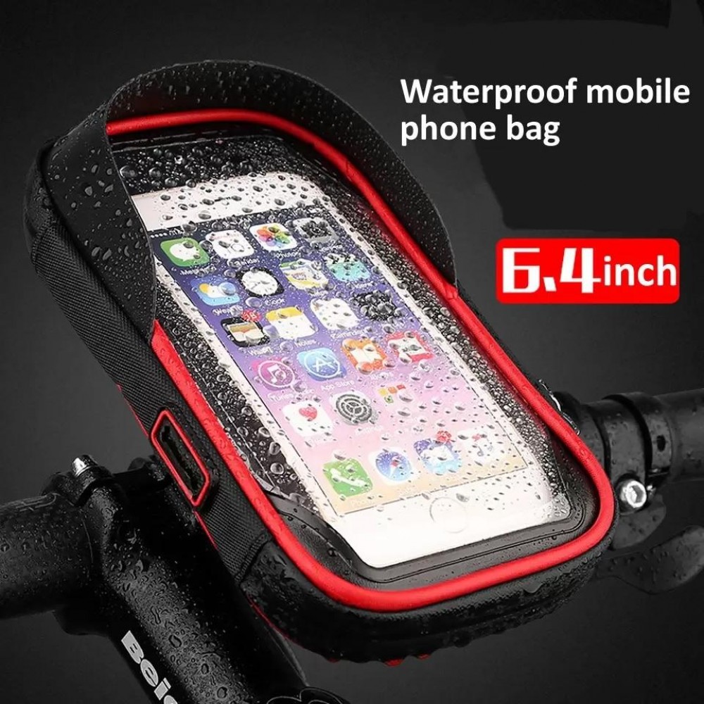 Etui étanche pour smartphone jusqu'à 6,4 pouces pour guidon de vélo & moto - Noir