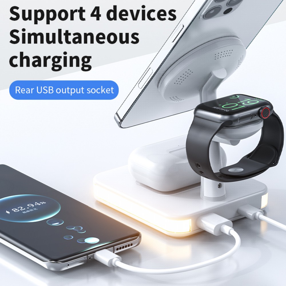 Fast Charge 4 en 1 Wireless station de charge incl. MagSafe + lumière LED - Blanc