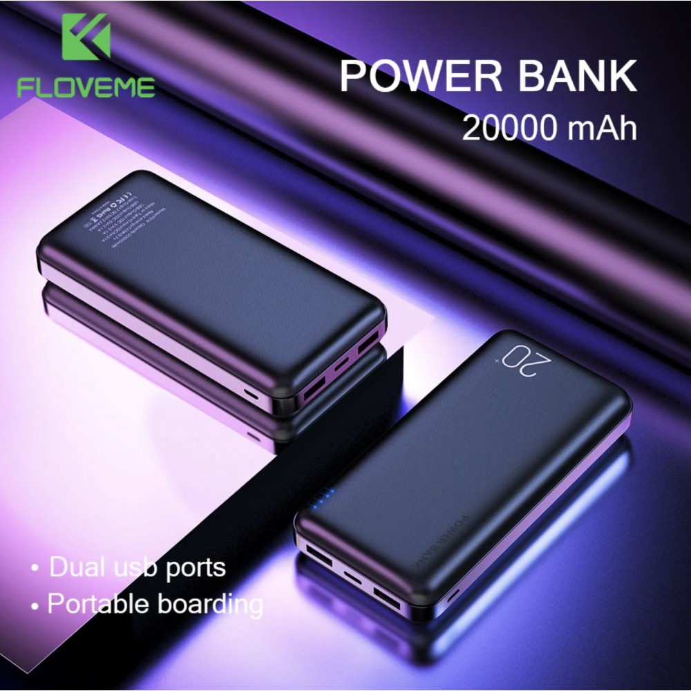 Floveme externe Batterie 20000mAh Power Bank doppel USB 2.1A - Schwarz