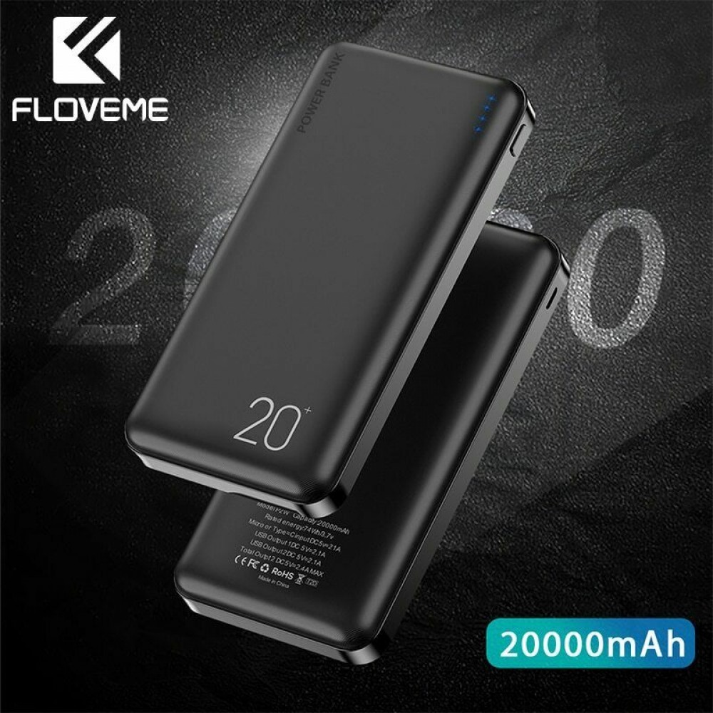 Floveme externe Batterie 20000mAh Power Bank doppel USB 2.1A - Schwarz
