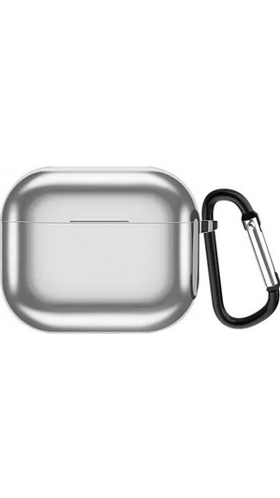 AirPods 3 Case Hülle - Shiny Silikon galvanisierend TPU Hülle mit Karabiner - Silber