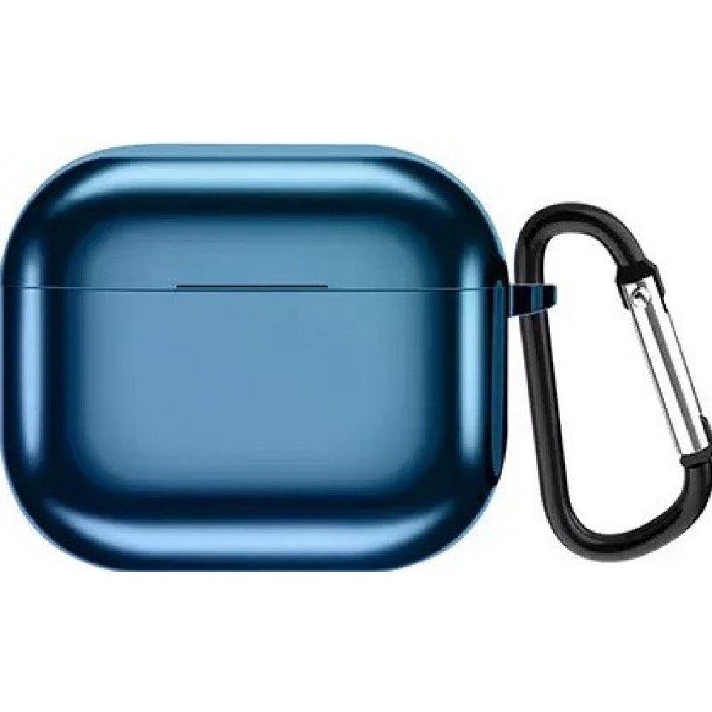 Fourre AirPods 3 - Shiny coque silicone electroplate TPU avec mousqueton - Bleu foncé