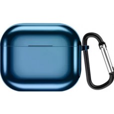 AirPods 3 Case Hülle - Shiny Silikon galvanisierend TPU Hülle mit Karabiner - Dunkelblau