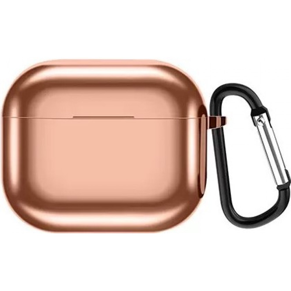 Fourre AirPods 3 - Shiny coque silicone electroplate TPU avec mousqueton - Or - Rose