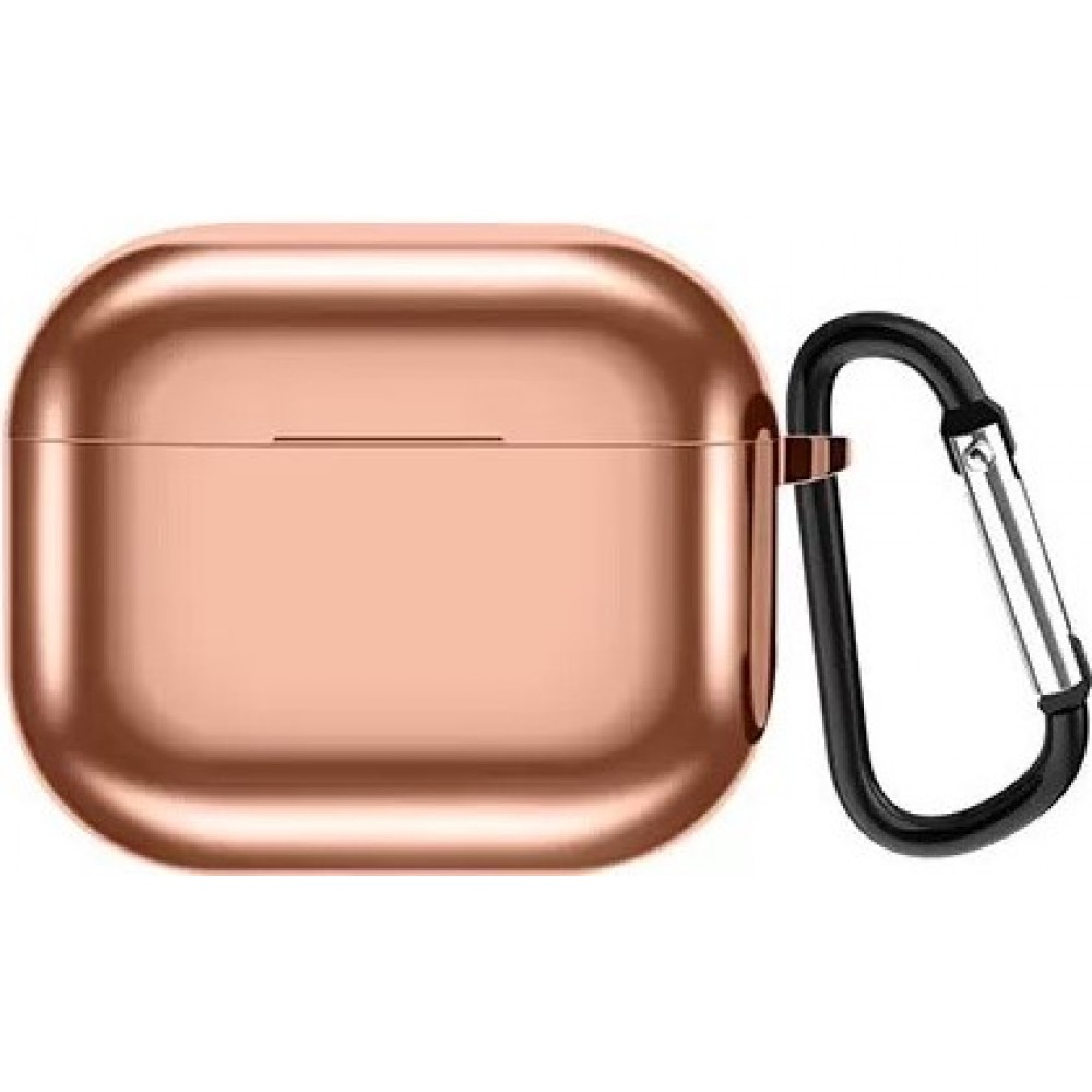 AirPods 3 Case Hülle - Shiny Silikon galvanisierend TPU Hülle mit Karabiner - Rosa - Gold