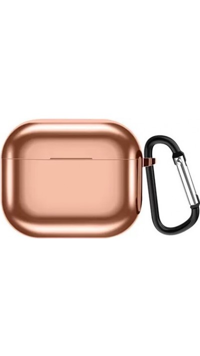 AirPods 3 Case Hülle - Shiny Silikon galvanisierend TPU Hülle mit Karabiner - Rosa - Gold