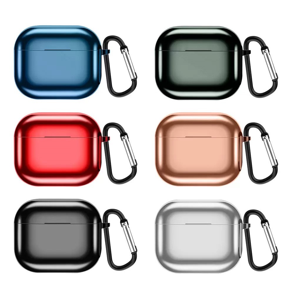 AirPods 3 Case Hülle - Shiny Silikon galvanisierend TPU Hülle mit Karabiner - Rosa - Gold