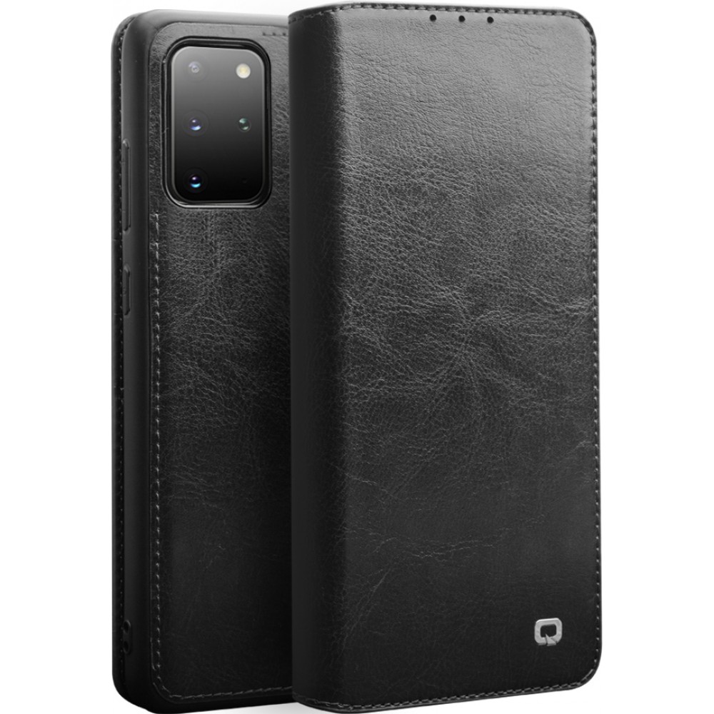 Fourre Samsung Galaxy S20 - Flip Qialino cuir véritable - Noir