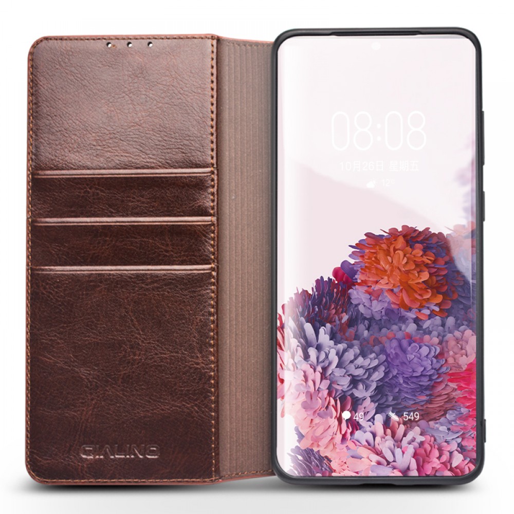 Fourre Samsung Galaxy S20 - Flip Qialino cuir véritable - Noir