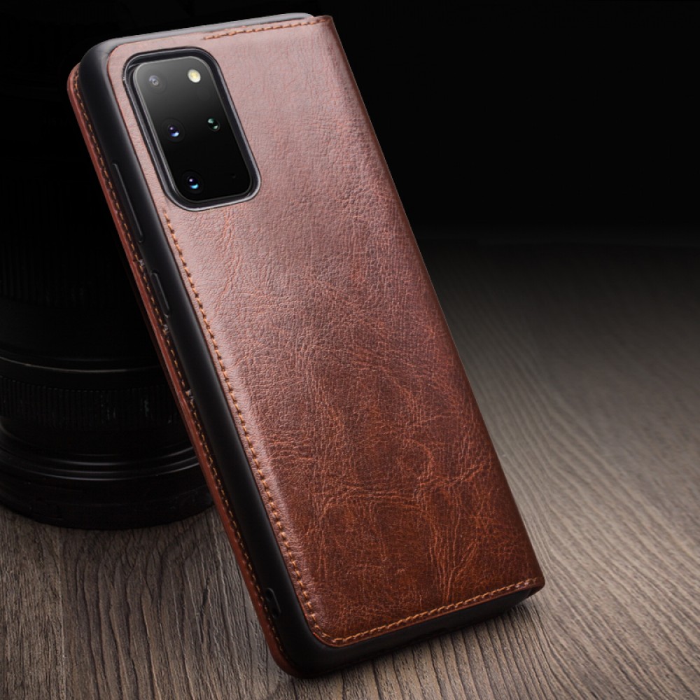 Fourre Samsung Galaxy S20 - Flip Qialino cuir véritable - Noir
