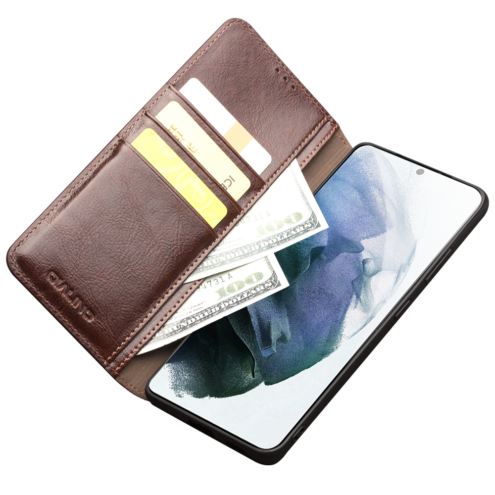 Fourre Samsung Galaxy S21+ 5G - Flip Qialino cuir véritable - Brun