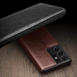 Fourre Samsung Galaxy S21 5G - Flip Qialino cuir véritable - Brun