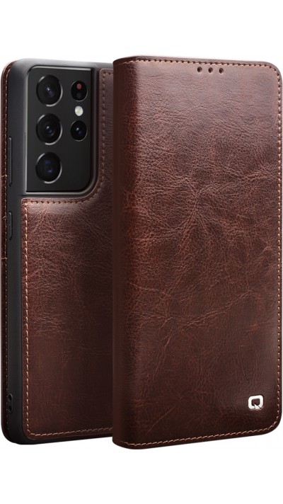 Fourre Samsung Galaxy S22 Ultra - Flip Qialino cuir véritable - Brun