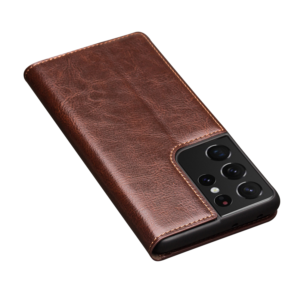 Fourre Samsung Galaxy S22 Ultra - Flip Qialino cuir véritable - Brun
