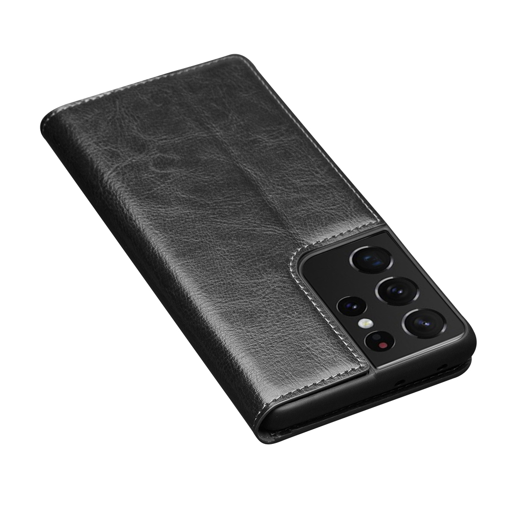 Fourre Samsung Galaxy S22 Ultra - Flip Qialino cuir véritable - Noir
