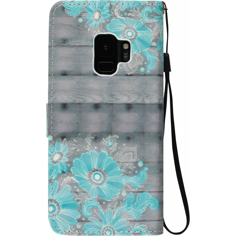 Fourre Samsung Galaxy S9 - 3D Flip Bleu Flowers