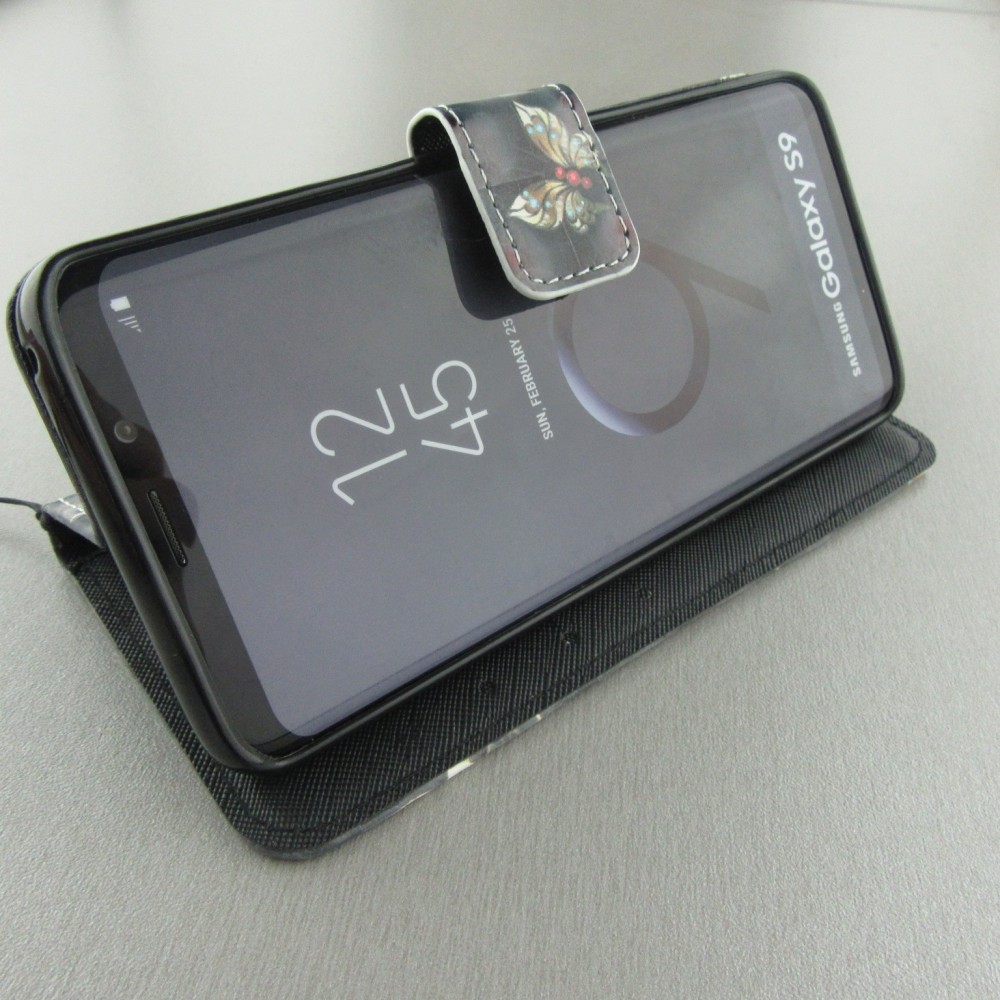 Fourre Samsung Galaxy S9 - 3D Flip papillon brun - Or