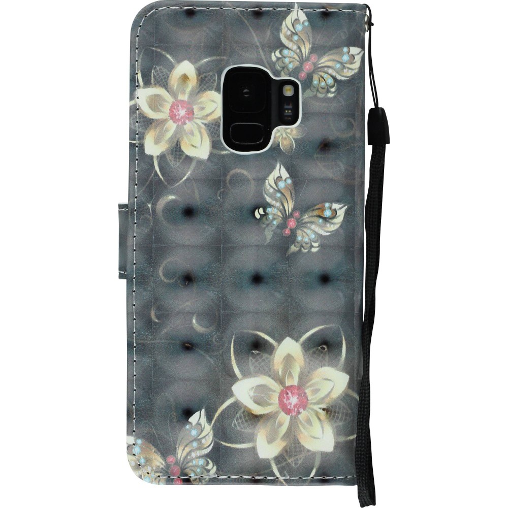 Fourre Samsung Galaxy S9 - 3D Flip papillon brun - Or