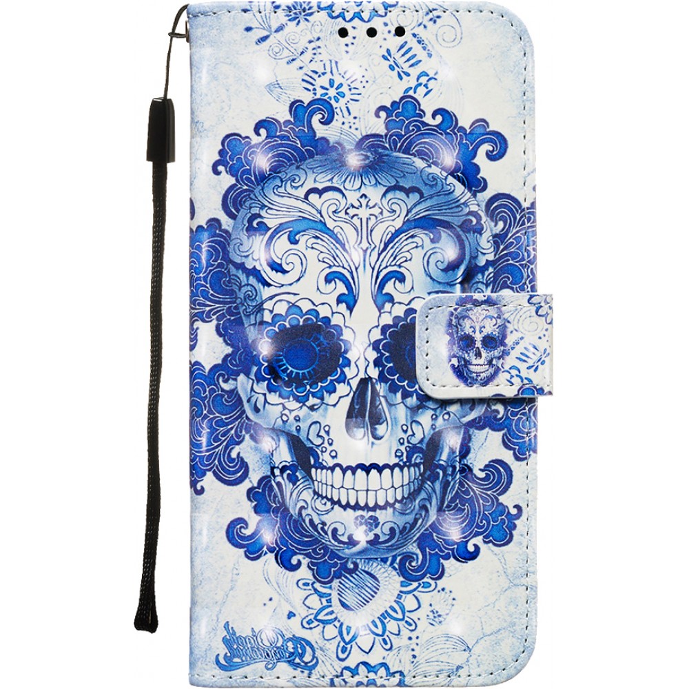 Fourre iPhone 11 - Flip 3D Skull - Bleu clair