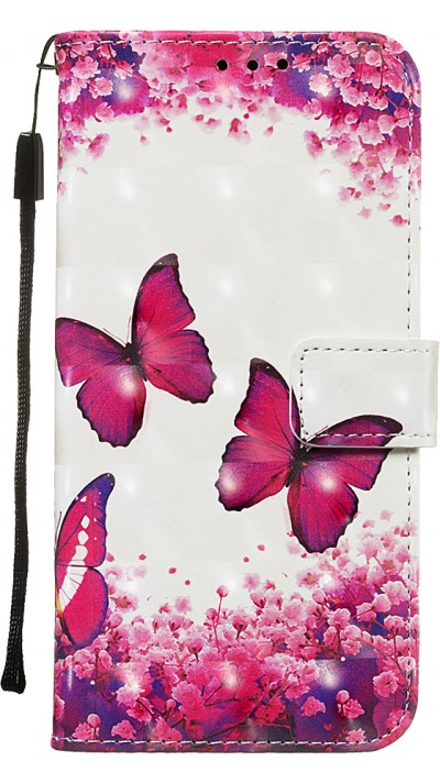 Hülle iPhone 11 - Flip 3D Schmetterlinge - Rosa