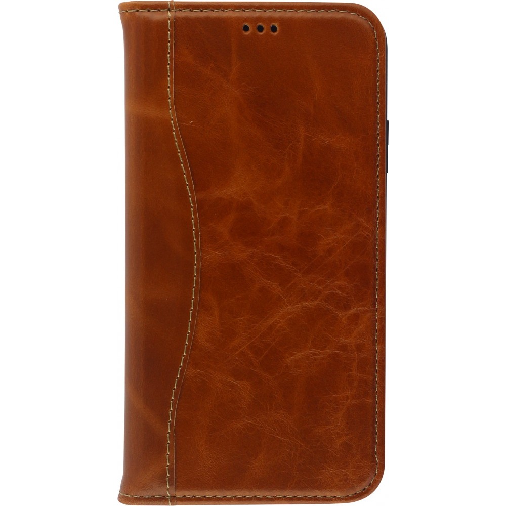 Fourre iPhone XR - Flip Fierre Shann cuir véritable - Brun