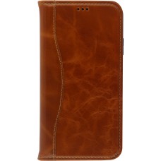 Fourre iPhone 11 - Flip Fierre Shann cuir véritable - Brun