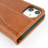 Fourre iPhone 13 mini - Flip Fierre Shann cuir véritable - Brun