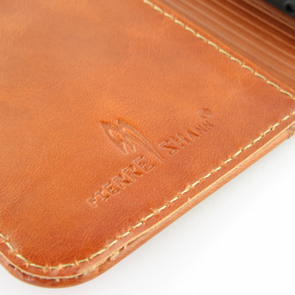 Fourre iPhone 13 - Flip Fierre Shann cuir véritable - Brun