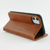 Fourre iPhone 13 - Flip Fierre Shann cuir véritable - Brun