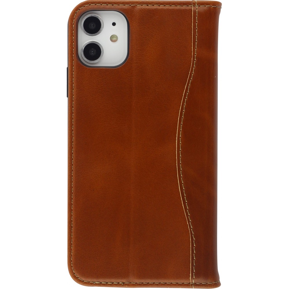 Fourre iPhone 11 - Flip Fierre Shann cuir véritable - Brun