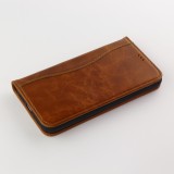 Fourre iPhone 13 mini - Flip Fierre Shann cuir véritable - Brun