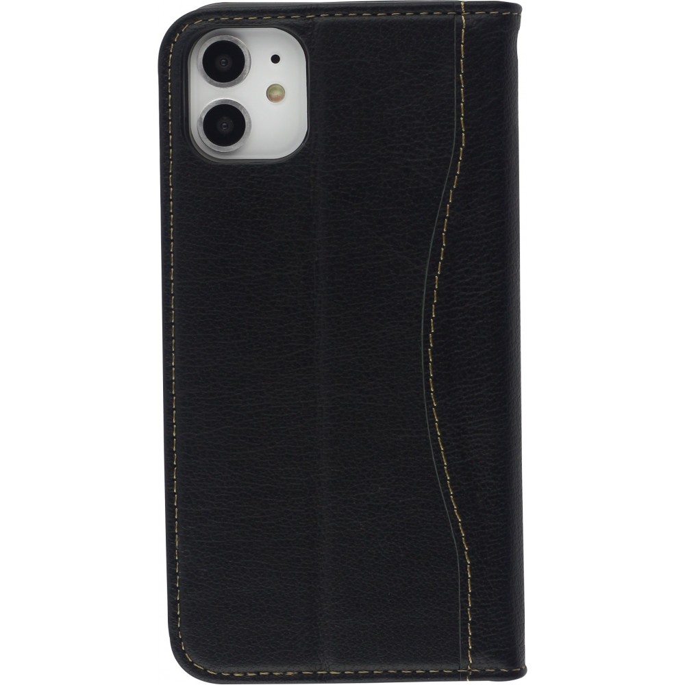 Fourre iPhone 12 mini - Flip Fierre Shann cuir véritable - Noir